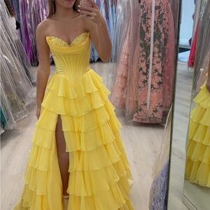 Sherri Hill Yellow Layered Prom Dress